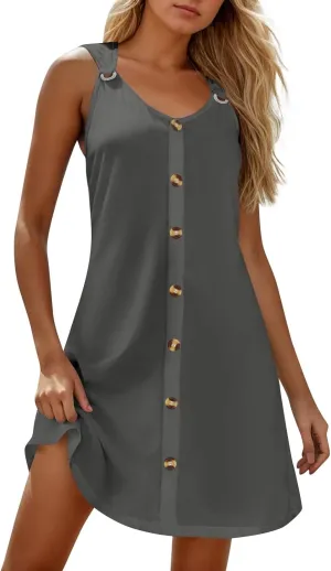 TWGONE Summer Dresses for Women 2025 Vacation Beach Swimsuit Coverups Sleeveless Button Down Spring Boho Midi Sun Dress