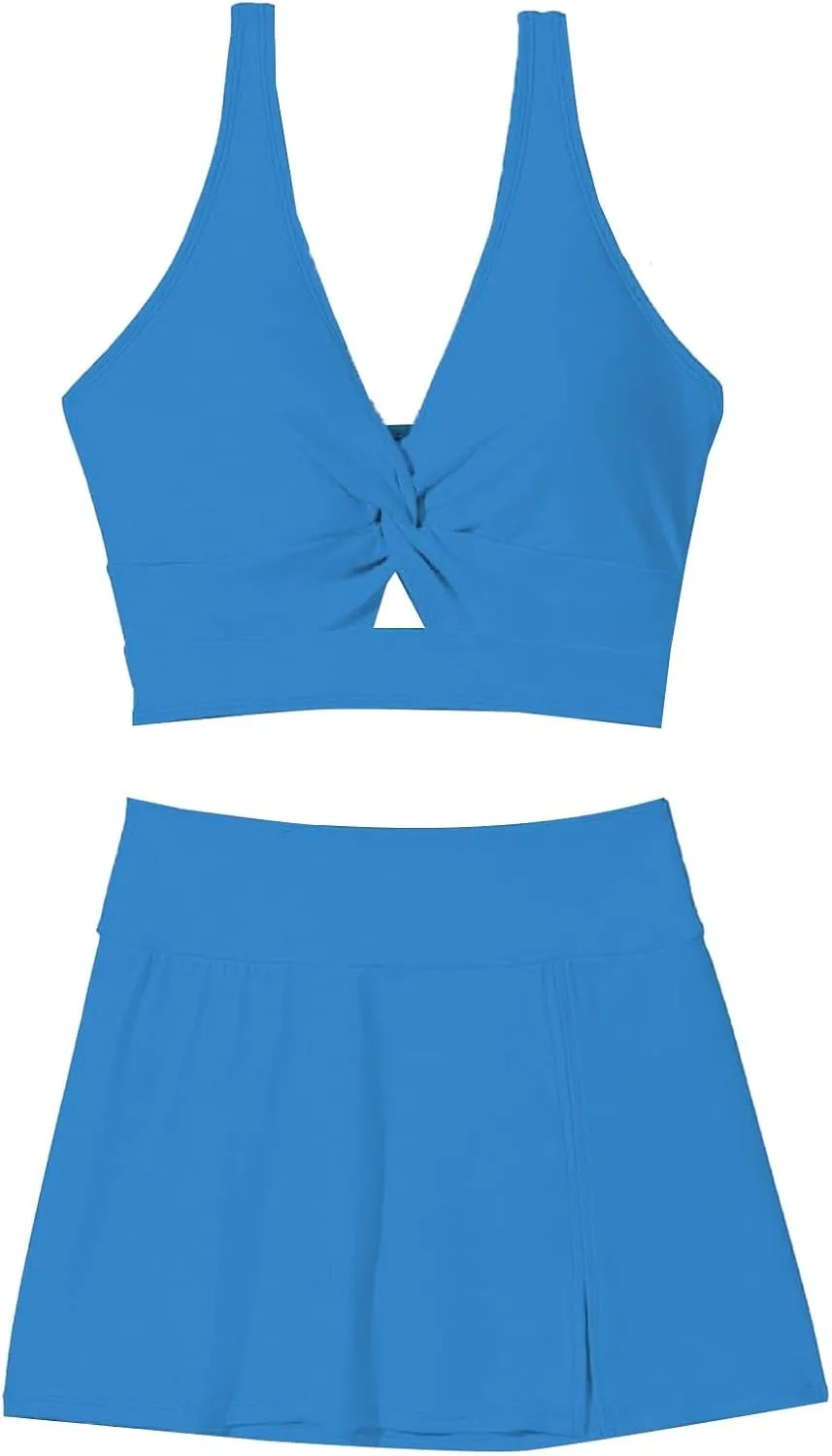 Two Piece Bikini Skirt Swimsuit Beach 2 Piece Bathing Suits for Women Twist Bikini Bras High Waisted Skirts Swimwear