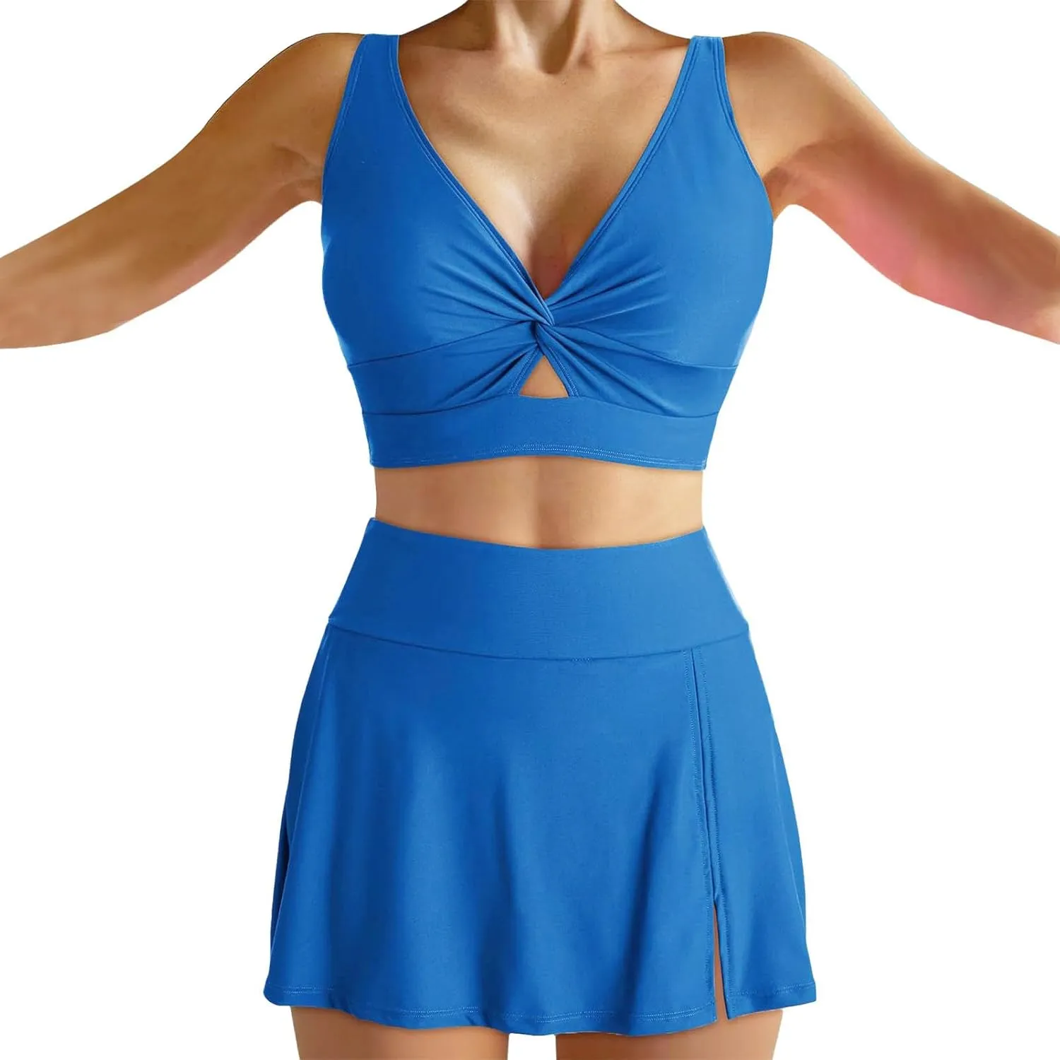 Two Piece Bikini Skirt Swimsuit Beach 2 Piece Bathing Suits for Women Twist Bikini Bras High Waisted Skirts Swimwear