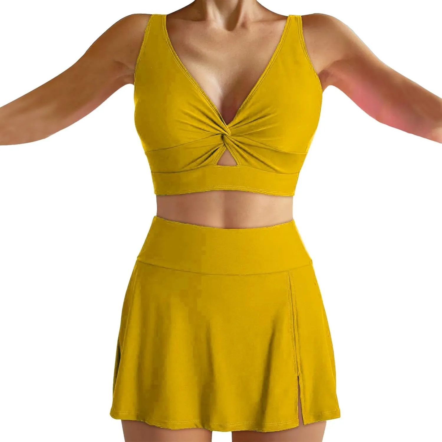 Two Piece Bikini Skirt Swimsuit Beach 2 Piece Bathing Suits for Women Twist Bikini Bras High Waisted Skirts Swimwear