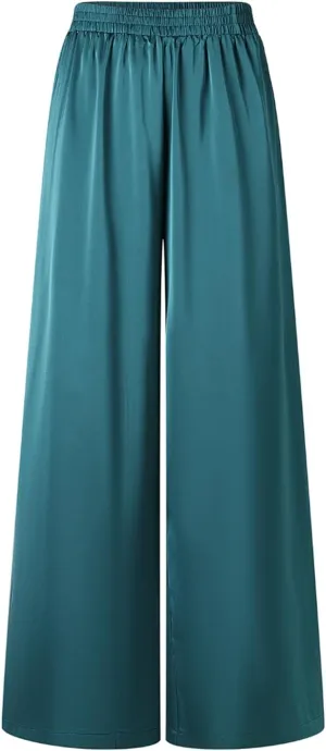 UlikTree Women's High Waist Satin Pants Wide Leg Dressy Casual Trousers S-L