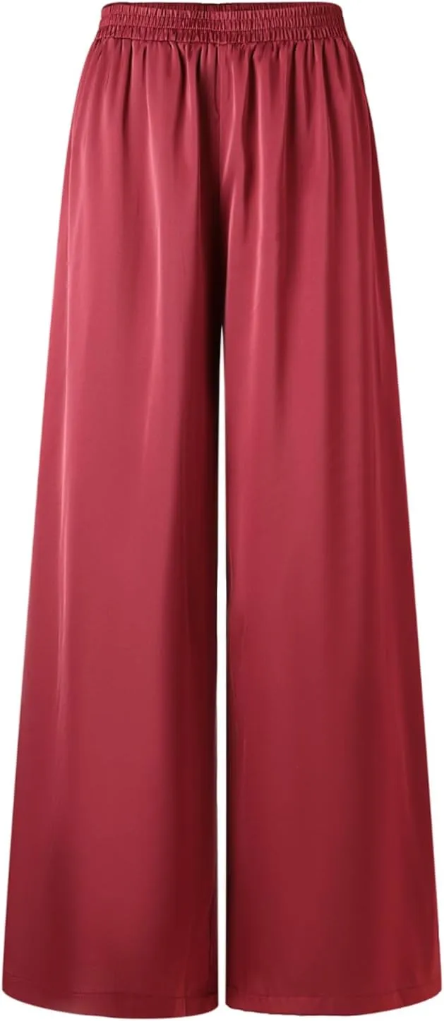 UlikTree Women's High Waist Satin Pants Wide Leg Dressy Casual Trousers S-L