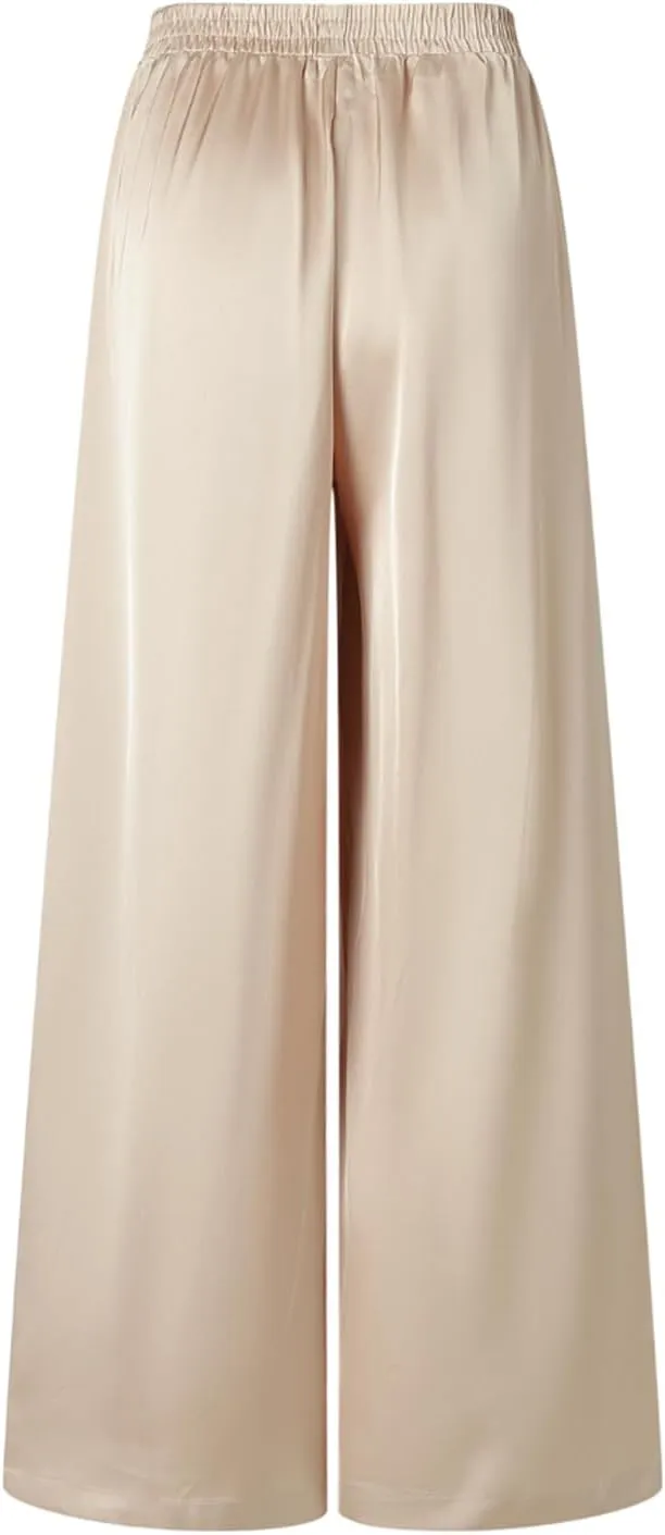 UlikTree Women's High Waist Satin Pants Wide Leg Dressy Casual Trousers S-L