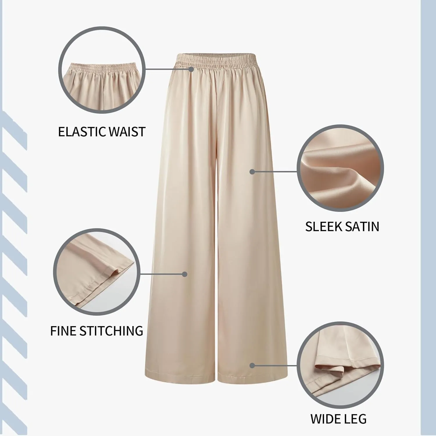 UlikTree Women's High Waist Satin Pants Wide Leg Dressy Casual Trousers S-L