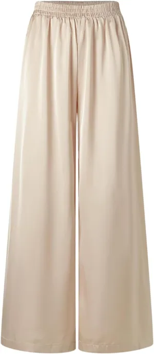 UlikTree Women's High Waist Satin Pants Wide Leg Dressy Casual Trousers S-L