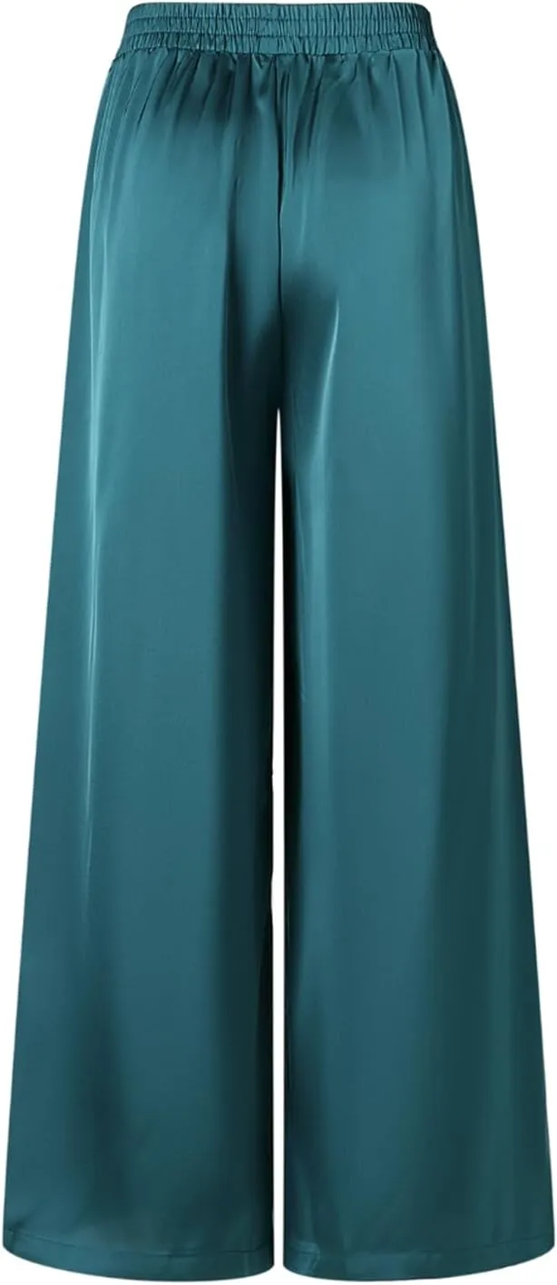 UlikTree Women's High Waist Satin Pants Wide Leg Dressy Casual Trousers S-L