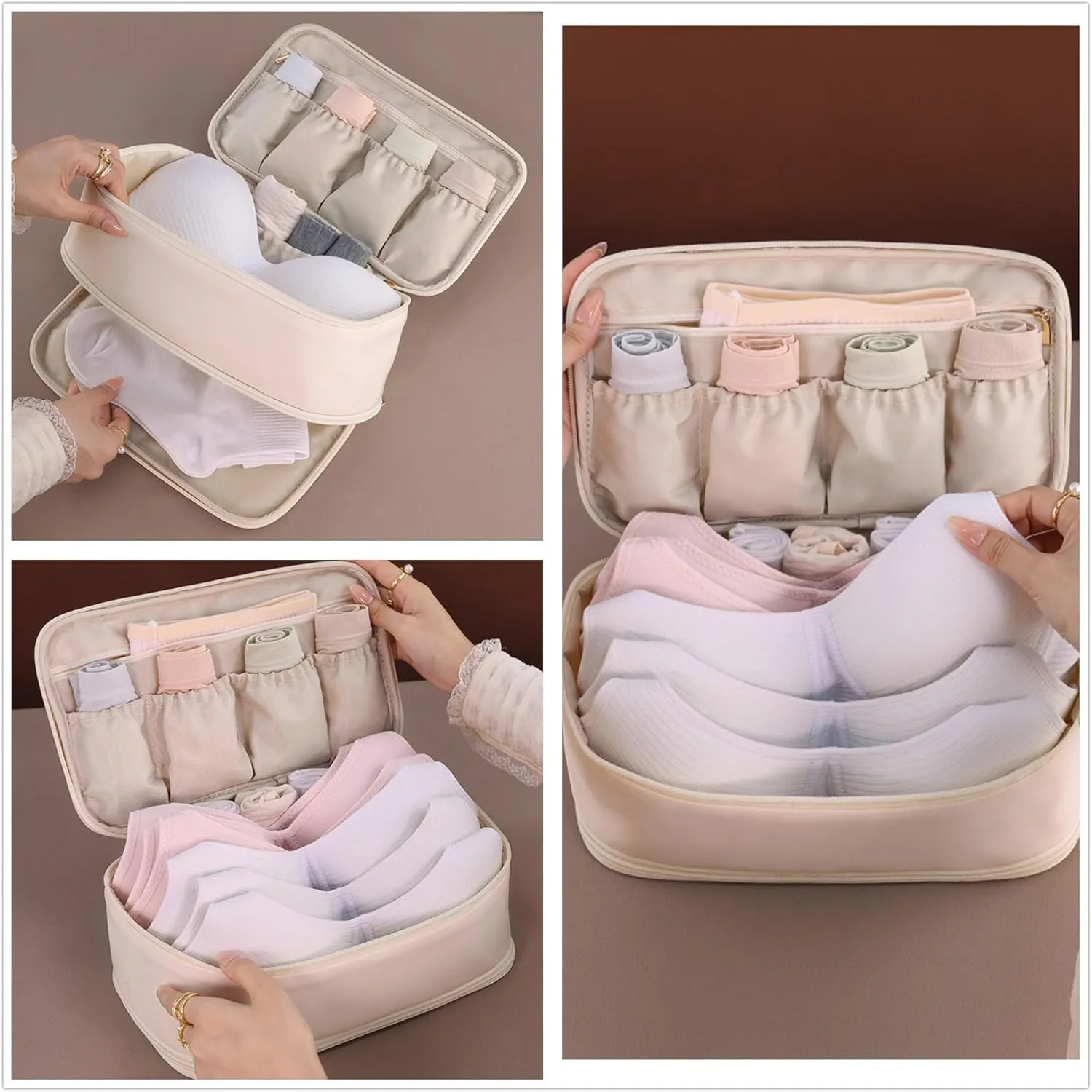 Underwear Bra Travel Bag Packing Cubes Bra Underwear Socks Storage Bag Travel Packing Organizers Toiletry Bag,Beige 10#