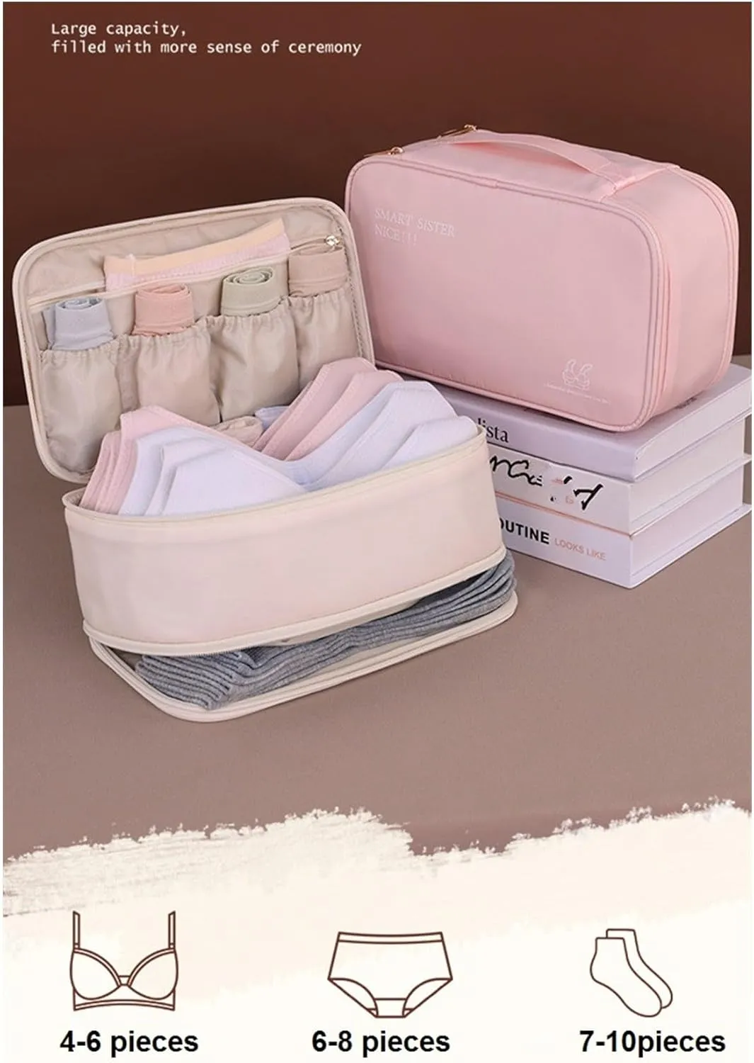 Underwear Bra Travel Bag Packing Cubes Bra Underwear Socks Storage Bag Travel Packing Organizers Toiletry Bag,Beige 10#