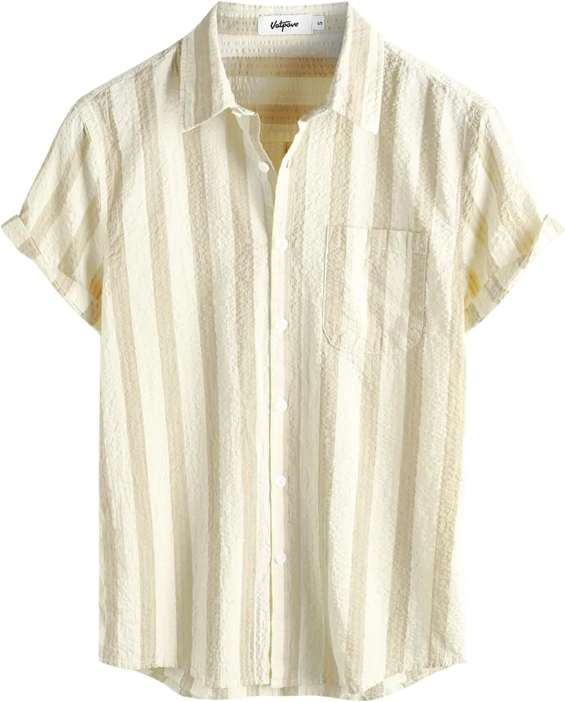 VATPAVE Mens Striped Summer Shirt Casual Button Down Short Sleeve Beach Shirts Cotton Linen Shirts for Men