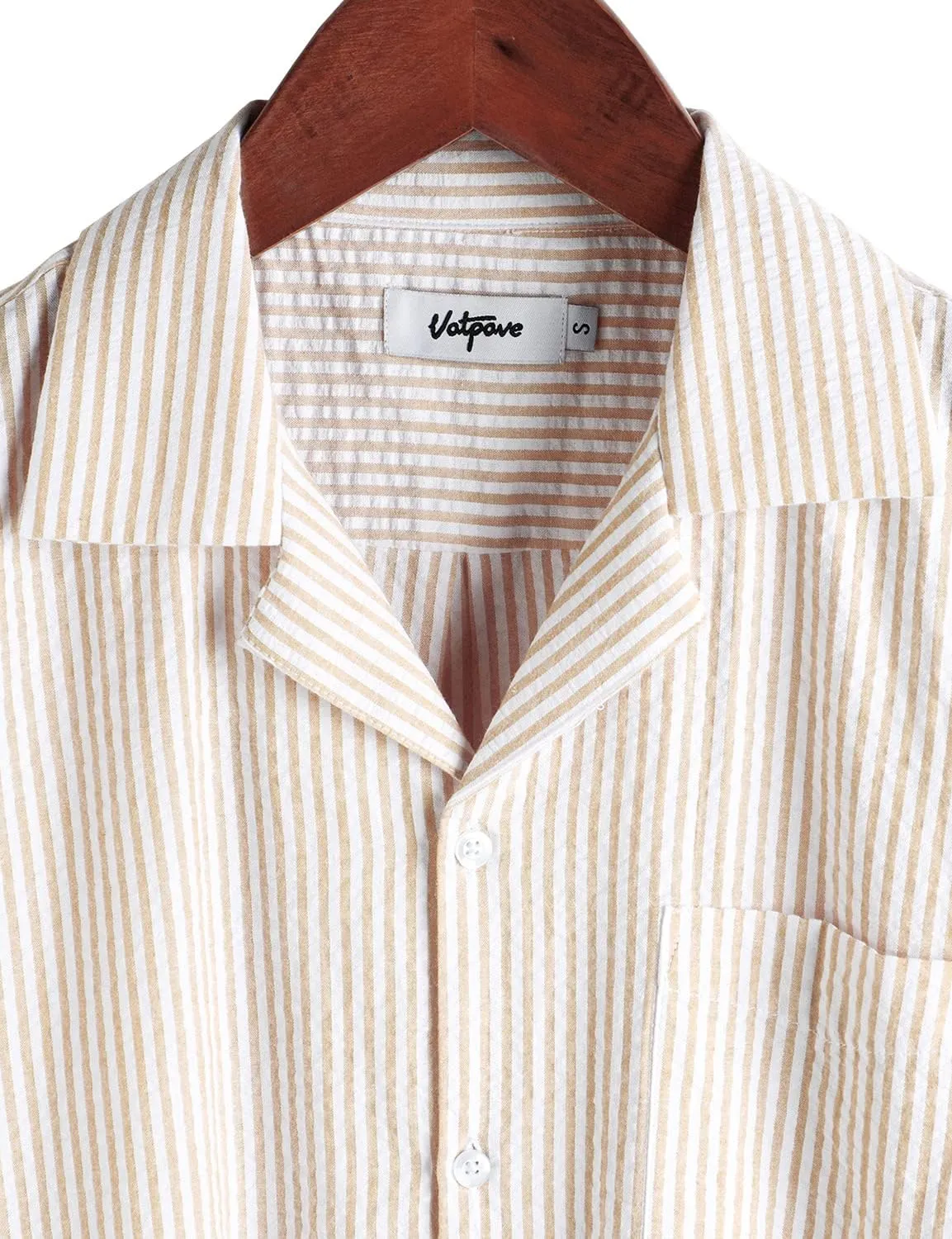 VATPAVE Mens Striped Summer Shirt Casual Button Down Short Sleeve Beach Shirts Cotton Linen Shirts for Men