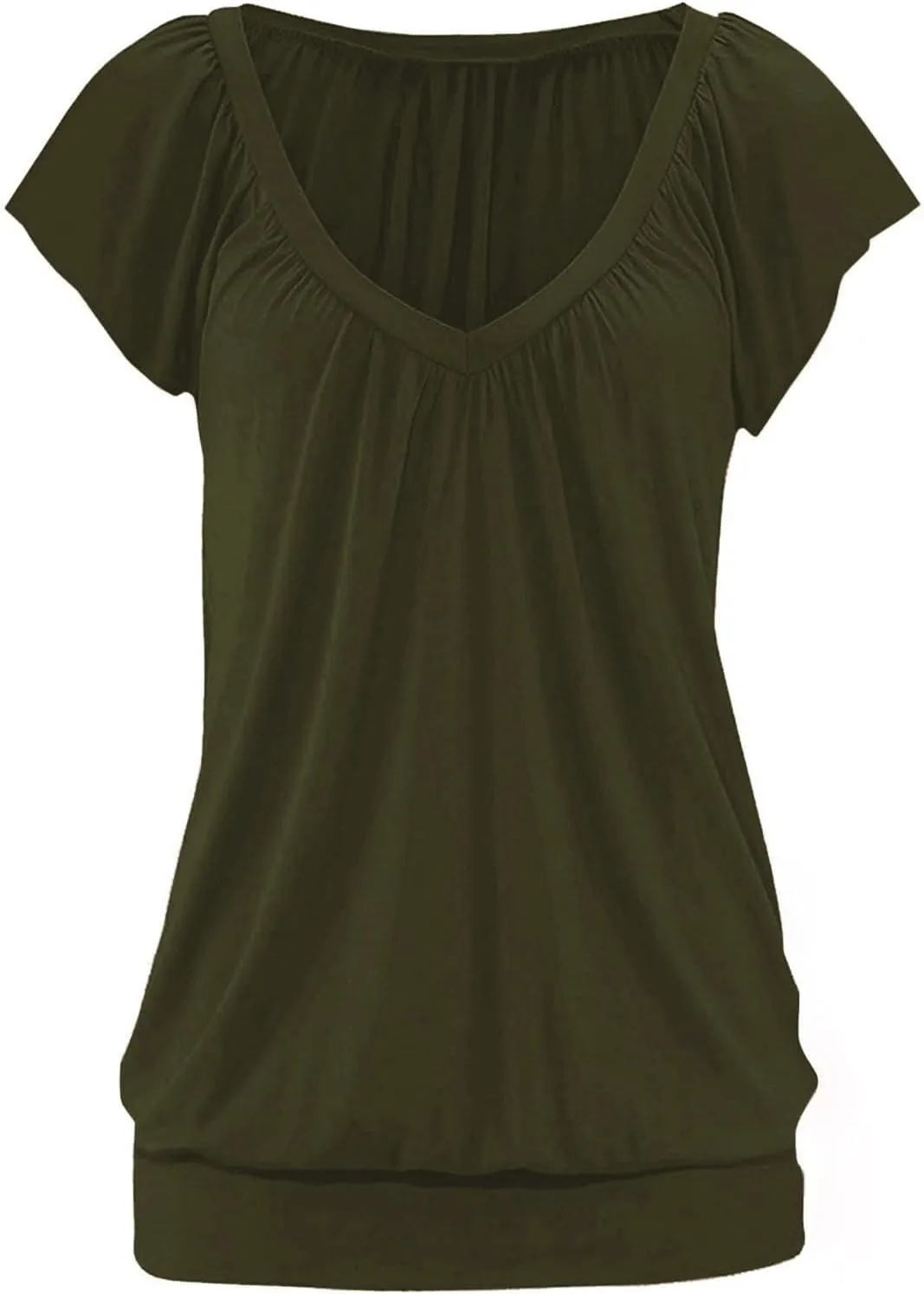Veatzaer Women V Neck T Shirts Cap Sleeve Summer Casual Shirts Banded-Bottom Loose Fit Basic Tops