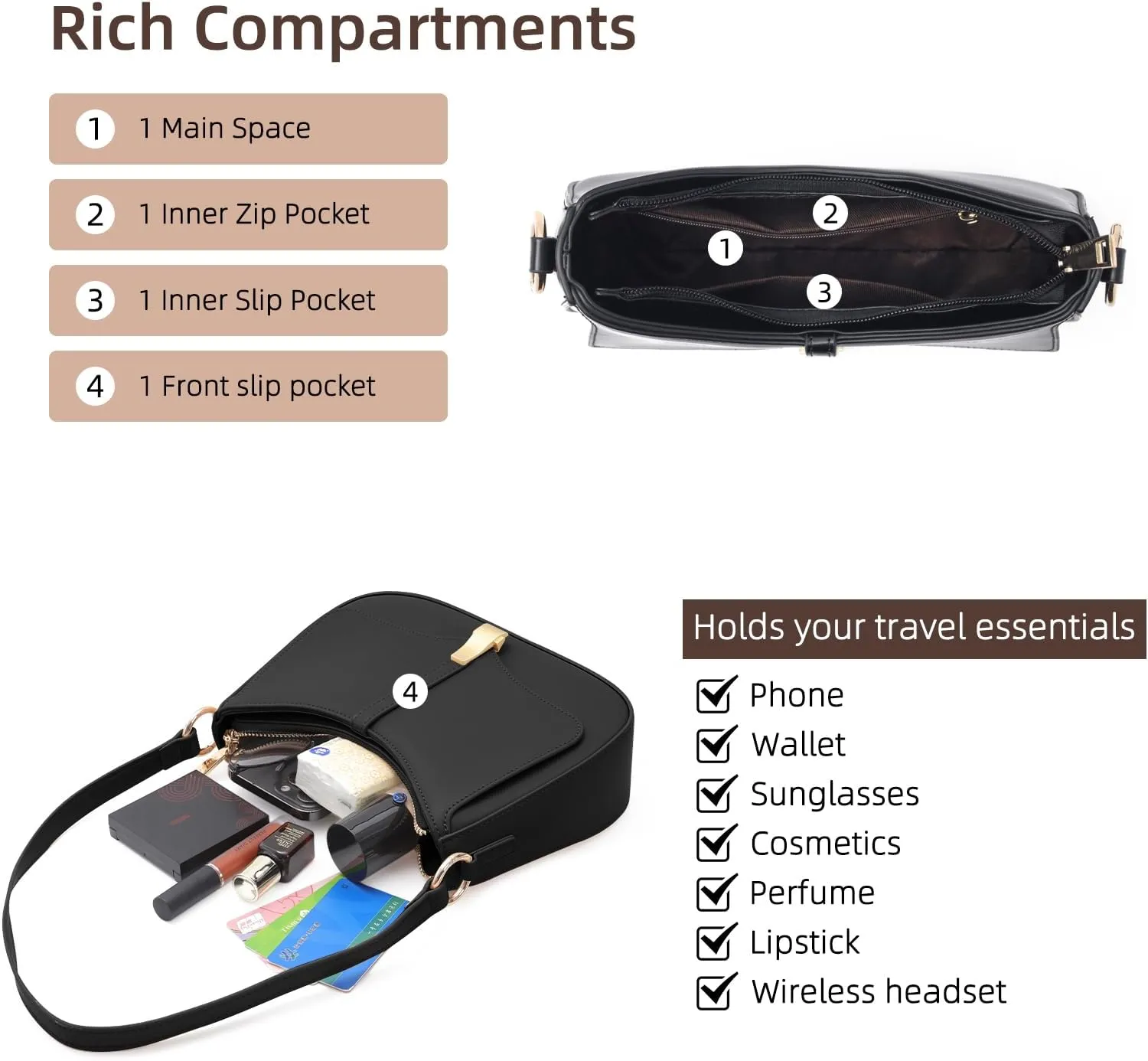 Vintage Crescent Shoulder Bag for Women - Genuine Leather Retro Clutch & Tote