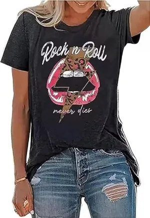 Vintage Graphic Rock and Roll Concert T-Shirts for Women - Short Sleeve Band and Country Music Shirts