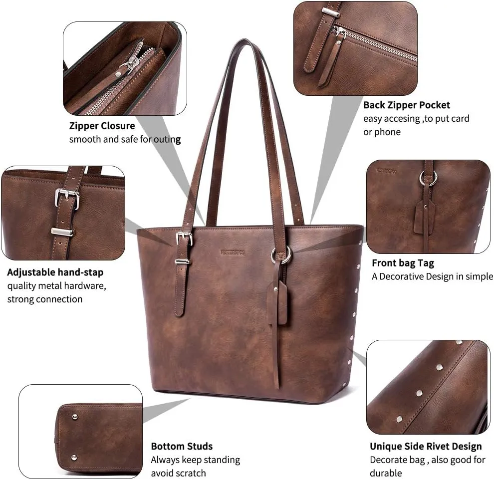 WESTBRONCO Vegan Leather Purses and Handbags For Women,Travel Tote bag Large Shoulder Bag with zipper