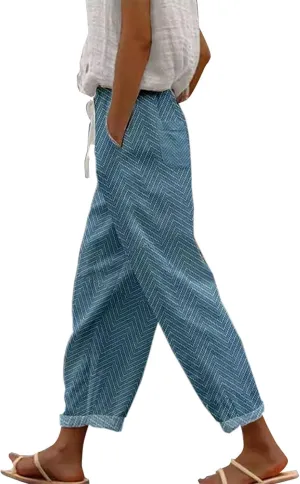 White Linen Pants, Black Cotton Pants for Women, Lightweight Capri High Waisted Dressy Trousers Casual Loose Summer Lounge Long Trousers Pantalon Lino Mujer Khaki 3X-Large