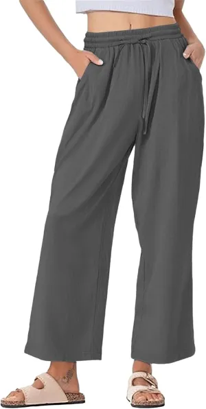 Wide Leg Linen Pants Women Palazzo Trousers Summer Casual Vacation Trousers Lounge Pant with Pockets