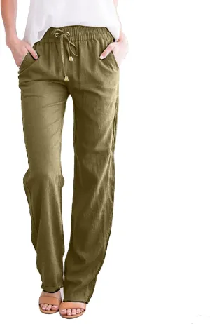 Wide Leg Pants for Women Winter Flared Vacation Capris with Pockets Solid Color Wide Leg