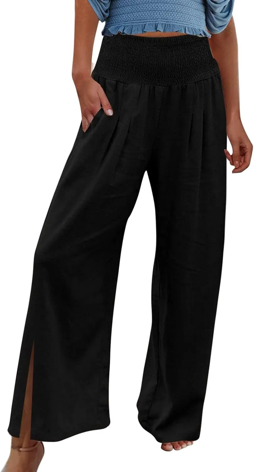 Wide Leg Pants for Women Winter Flared Vacation Capris with Pockets Solid Color Wide Leg