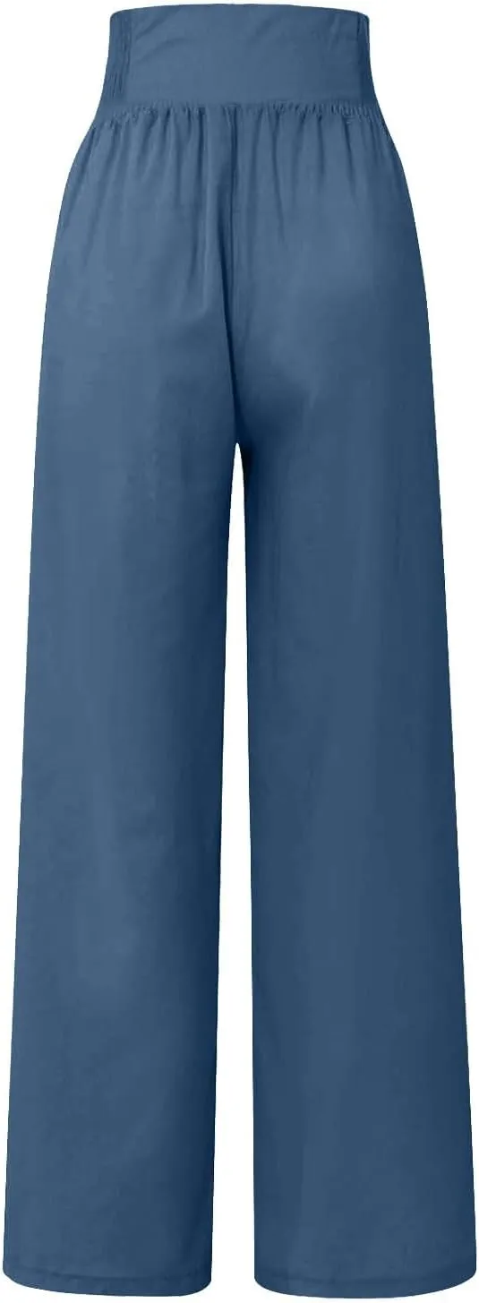 Wide Leg Pants for Women Winter Flared Vacation Capris with Pockets Solid Color Wide Leg