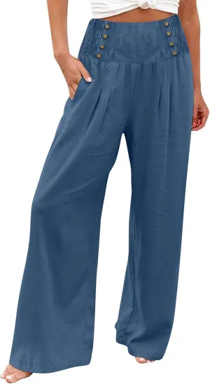 Wide Leg Pants for Women Winter Flared Vacation Capris with Pockets Solid Color Wide Leg