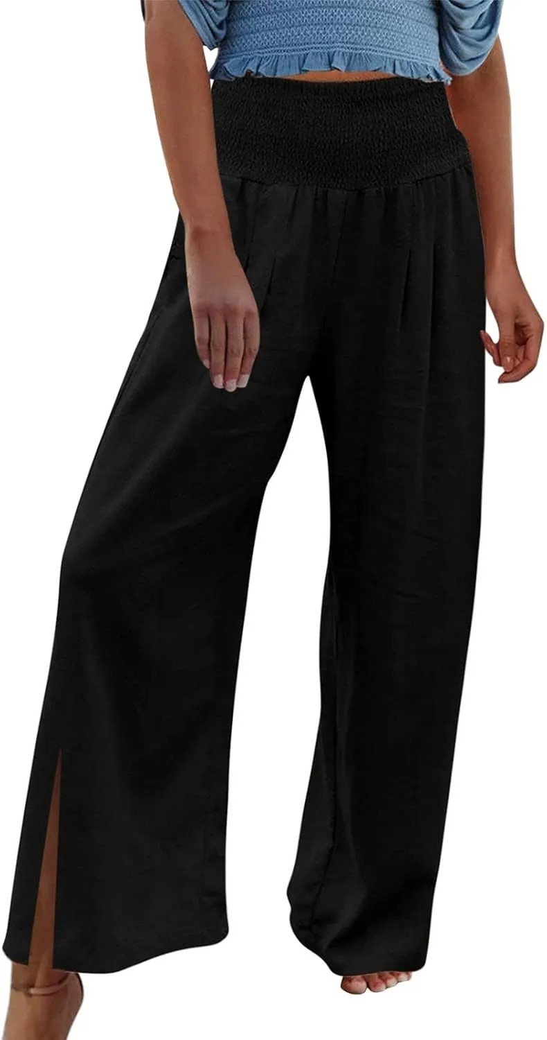 Wide Leg Pants for Women Winter Flared Vacation Capris with Pockets Solid Color Wide Leg