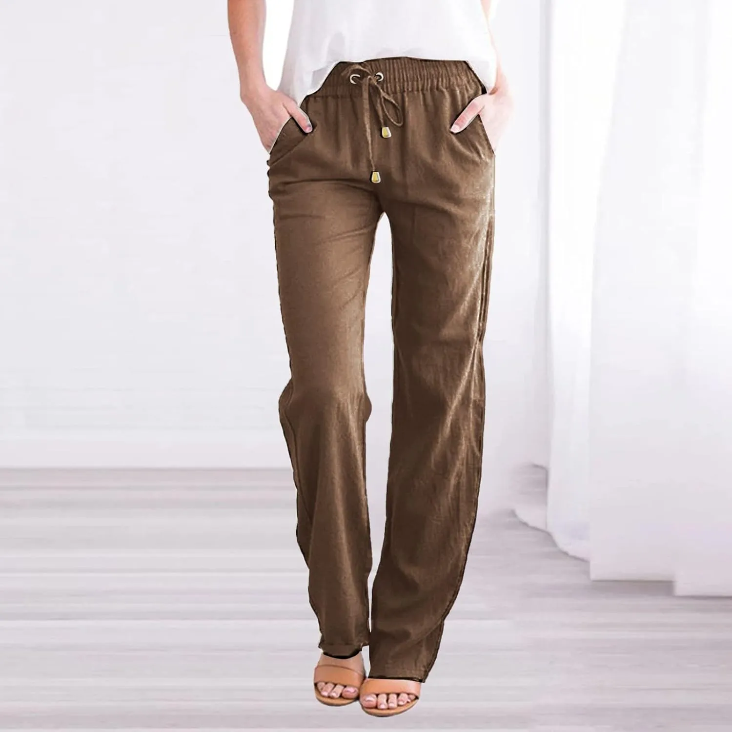 Wide Leg Pants for Women Winter Flared Vacation Capris with Pockets Solid Color Wide Leg