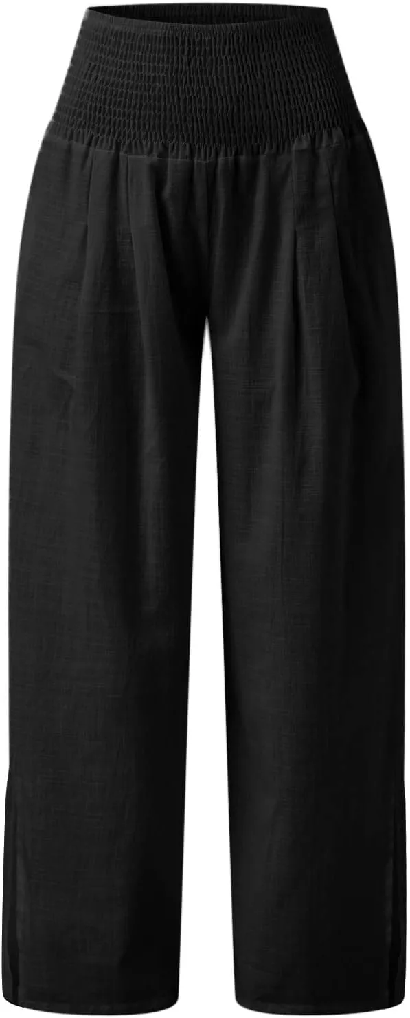 Wide Leg Pants for Women Winter Flared Vacation Capris with Pockets Solid Color Wide Leg