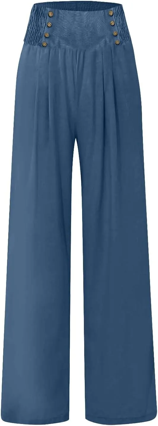 Wide Leg Pants for Women Winter Flared Vacation Capris with Pockets Solid Color Wide Leg