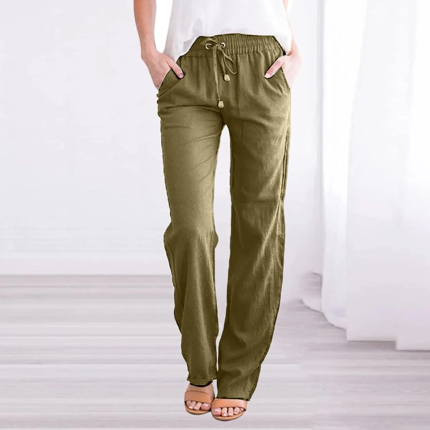 Wide Leg Pants for Women Winter Flared Vacation Capris with Pockets Solid Color Wide Leg