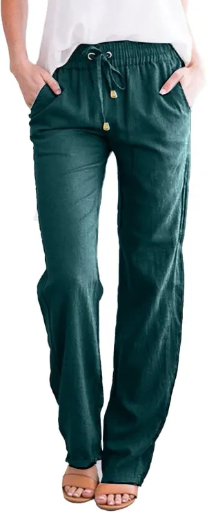 Wide Leg Pants for Women Winter Flared Vacation Capris with Pockets Solid Color Wide Leg