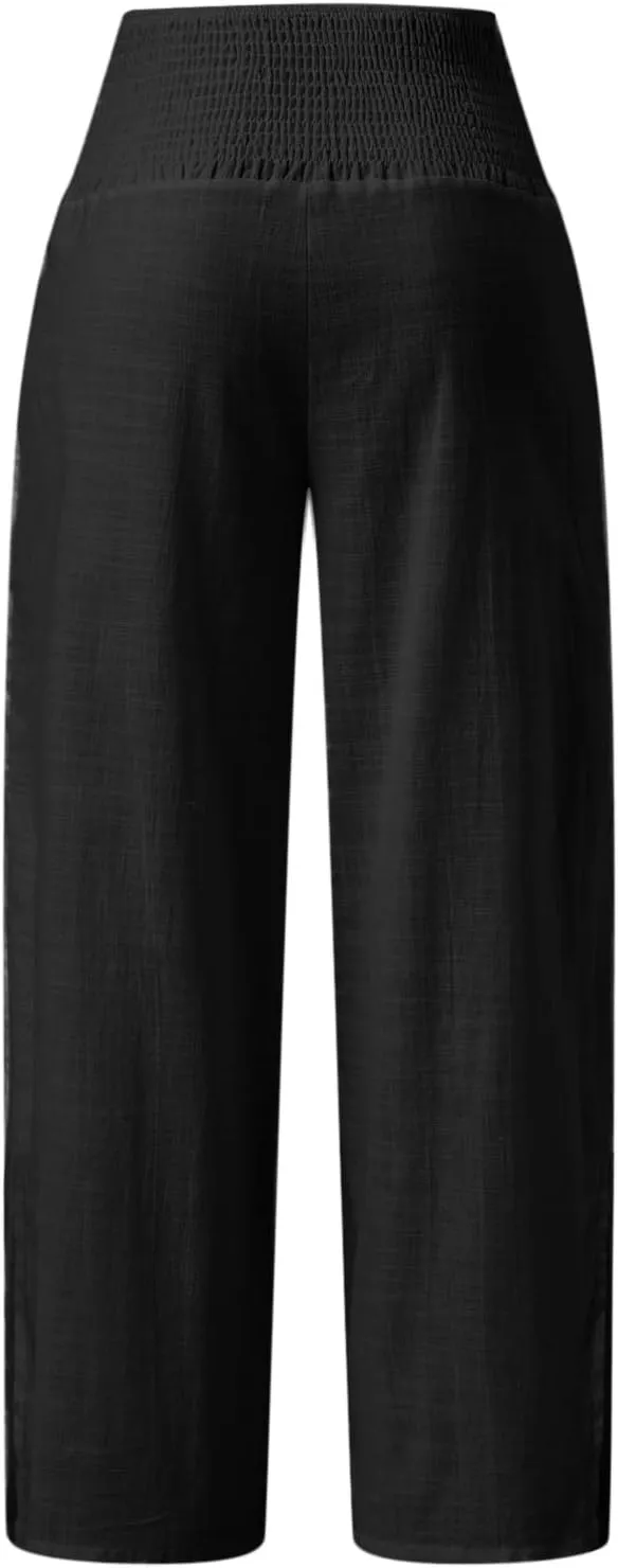 Wide Leg Pants for Women Winter Flared Vacation Capris with Pockets Solid Color Wide Leg