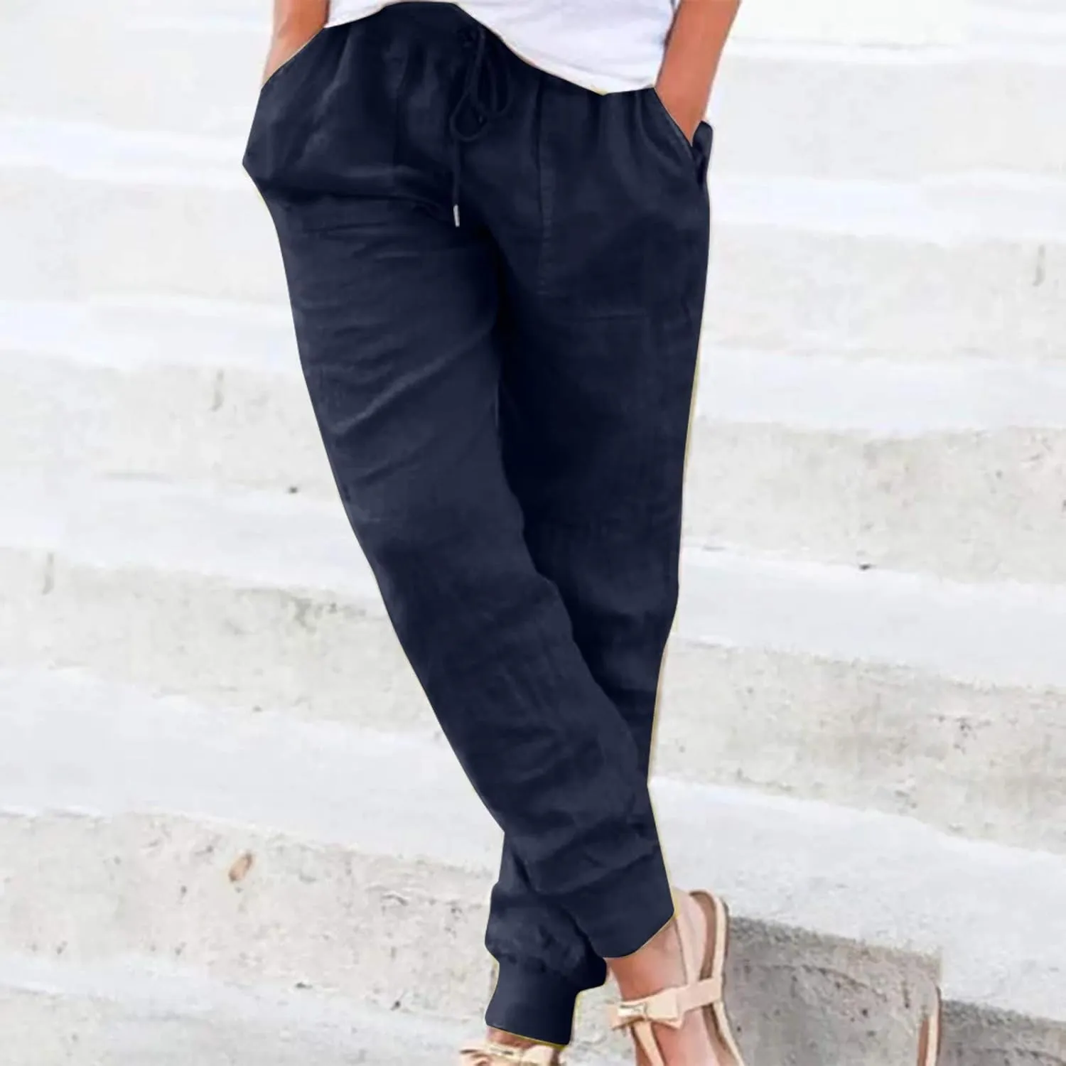 Wide Leg Pants Women Dressy Casual Summer Wide Leg High Waist Casual Lounge Pants Drawstring Trouser with Pockets