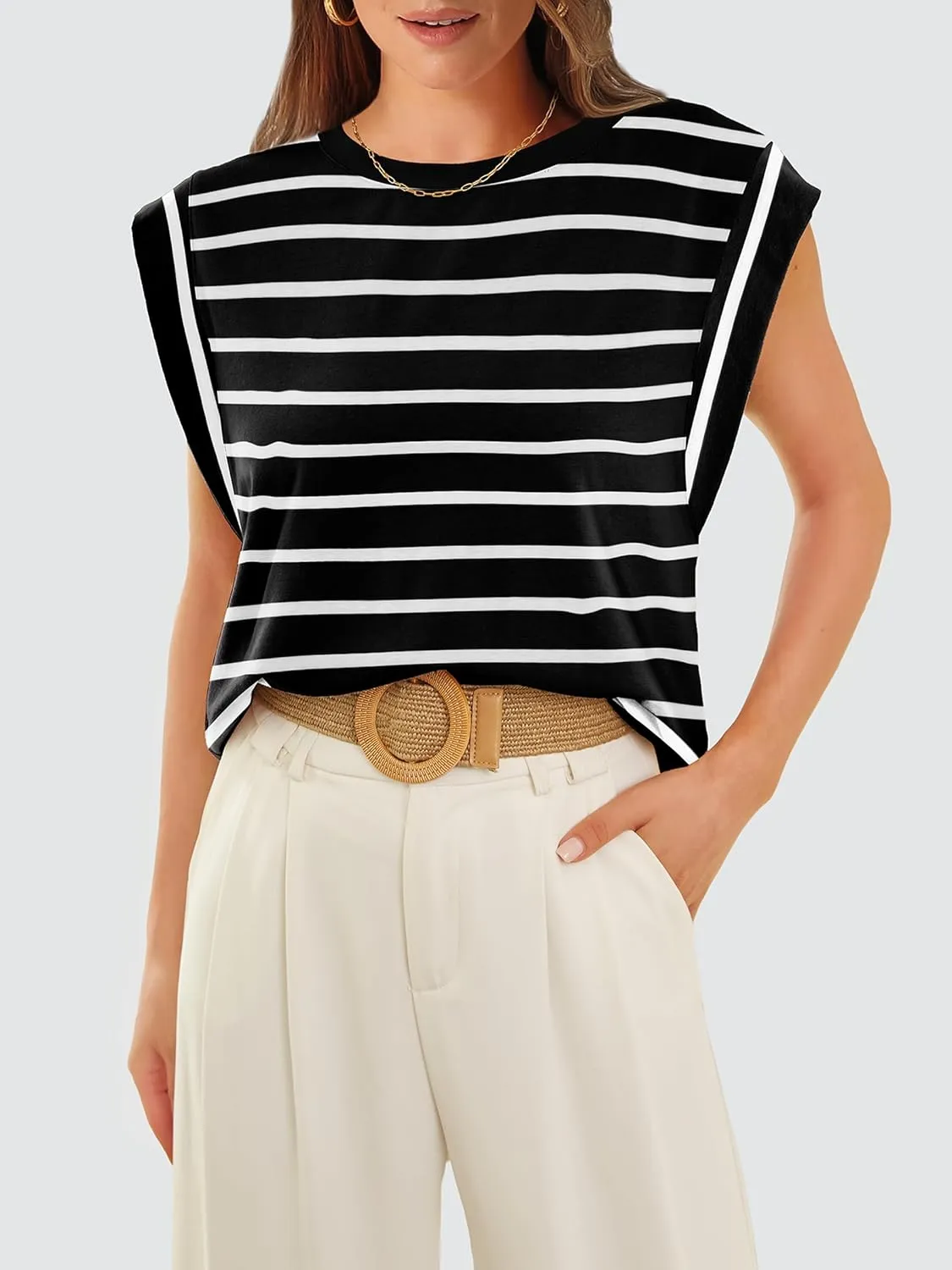 WIHOLL Cap Sleeve Tops for Women Summer Top Basic Tee Shirts Casual Tank Loose Fit 2025 Fashion