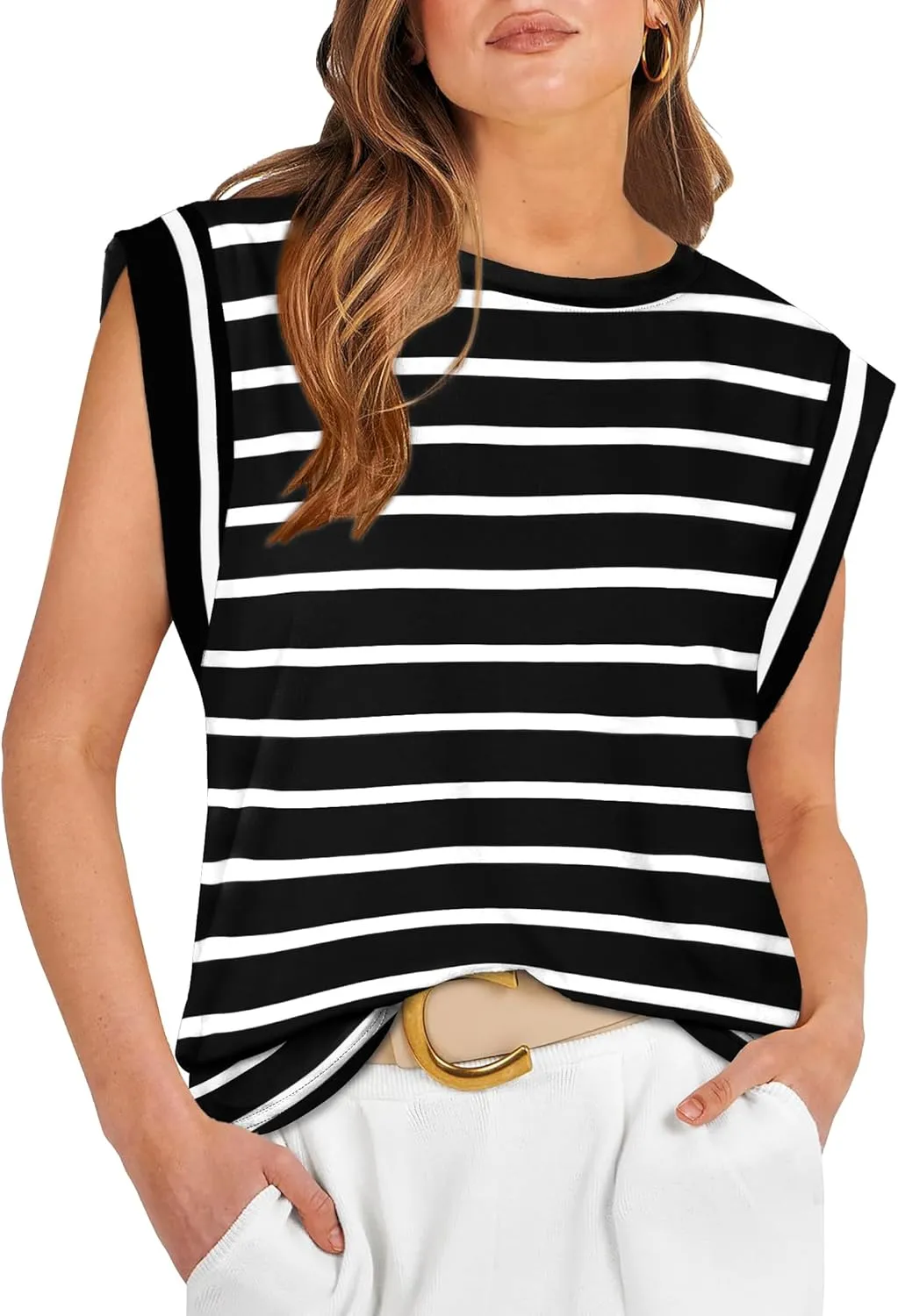 WIHOLL Cap Sleeve Tops for Women Summer Top Basic Tee Shirts Casual Tank Loose Fit 2025 Fashion