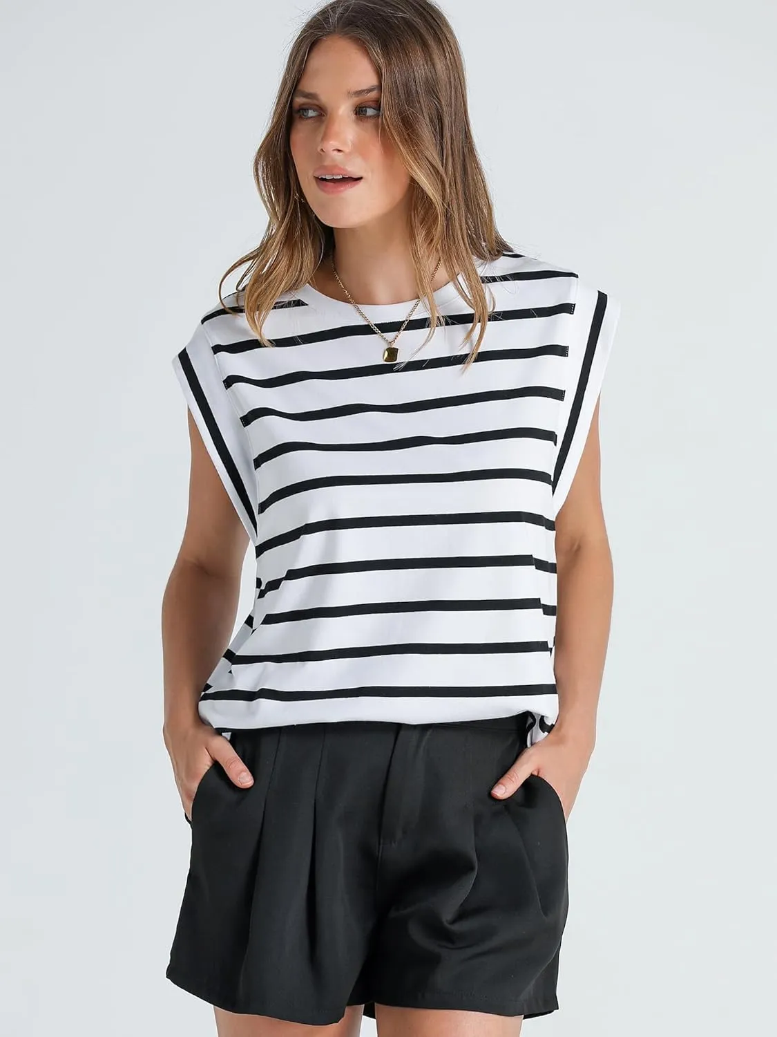 WIHOLL Cap Sleeve Tops for Women Summer Top Basic Tee Shirts Casual Tank Loose Fit 2025 Fashion