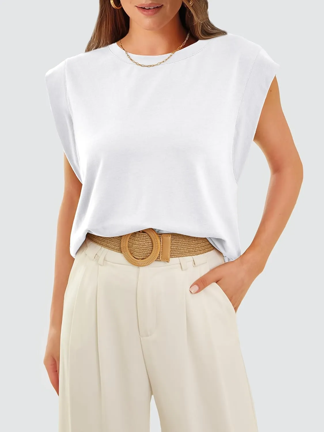 WIHOLL Cap Sleeve Tops for Women Summer Top Basic Tee Shirts Casual Tank Loose Fit 2025 Fashion