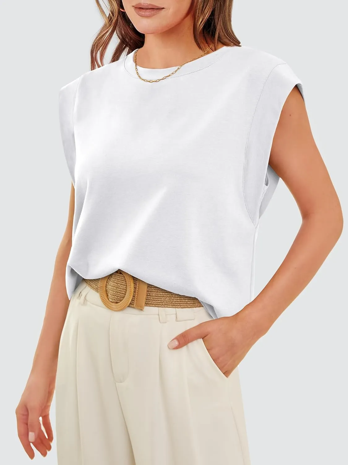 WIHOLL Cap Sleeve Tops for Women Summer Top Basic Tee Shirts Casual Tank Loose Fit 2025 Fashion