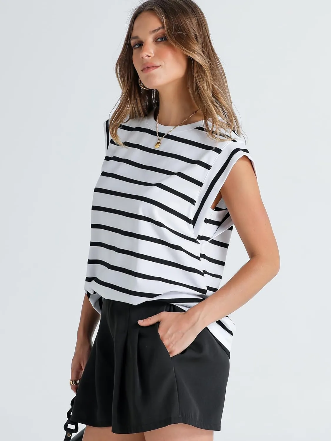 WIHOLL Cap Sleeve Tops for Women Summer Top Basic Tee Shirts Casual Tank Loose Fit 2025 Fashion
