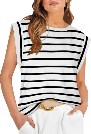 WIHOLL Cap Sleeve Tops for Women Summer Top Basic Tee Shirts Casual Tank Loose Fit 2025 Fashion