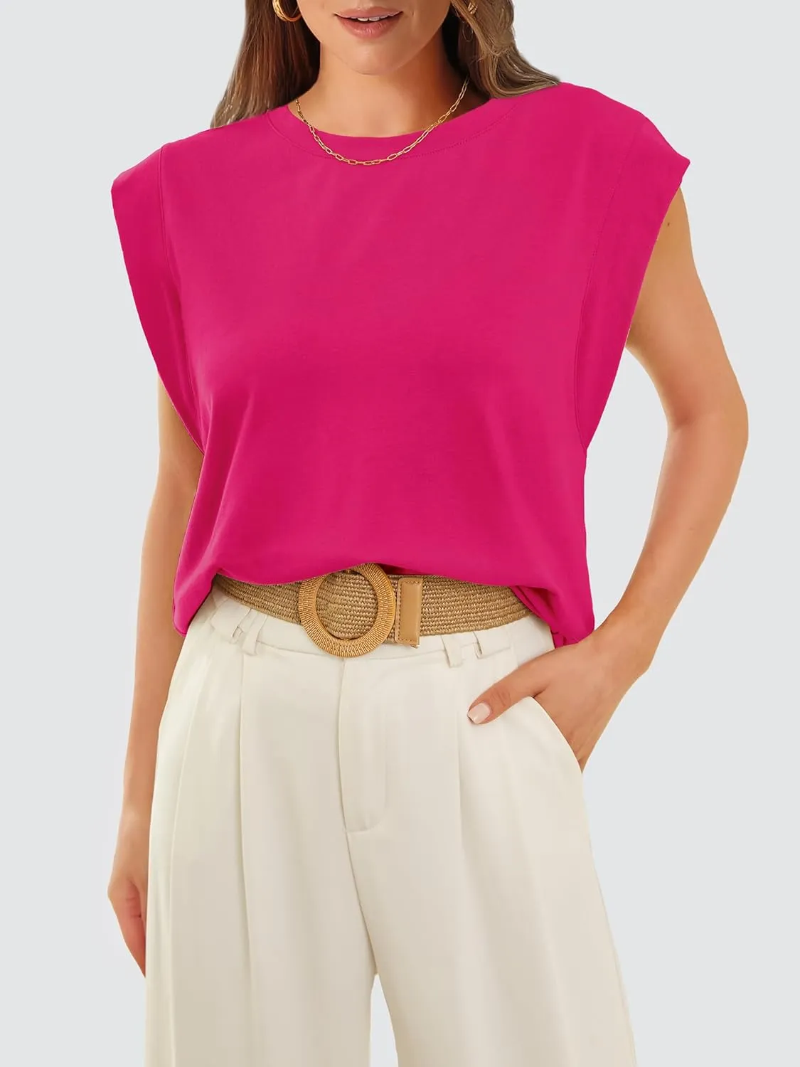 WIHOLL Cap Sleeve Tops for Women Summer Top Basic Tee Shirts Casual Tank Loose Fit 2025 Fashion