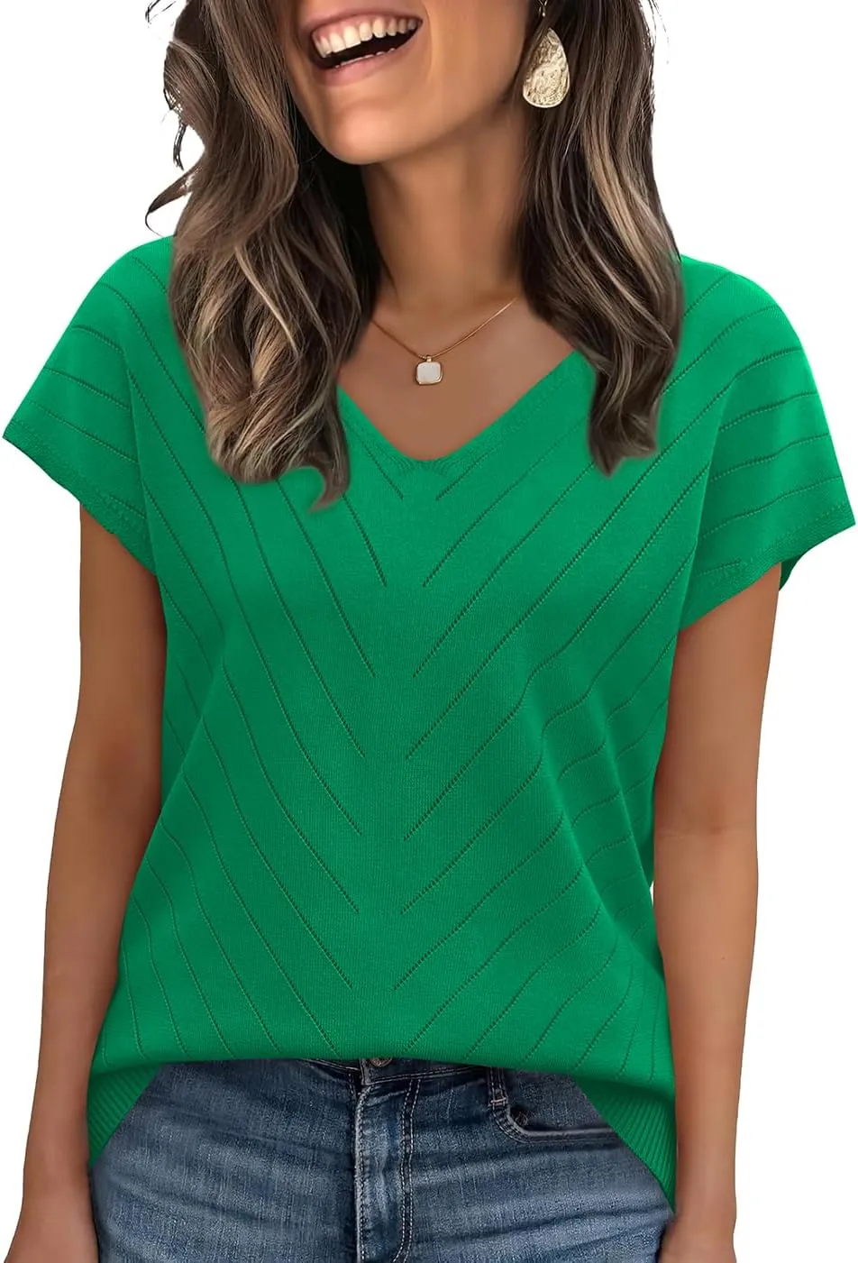 WIHOLL Short Sleeve Sweater for Women V Neck Trendy Summer Tops 2025 Beach Vacation Clothes Travel Business Casual Outfits