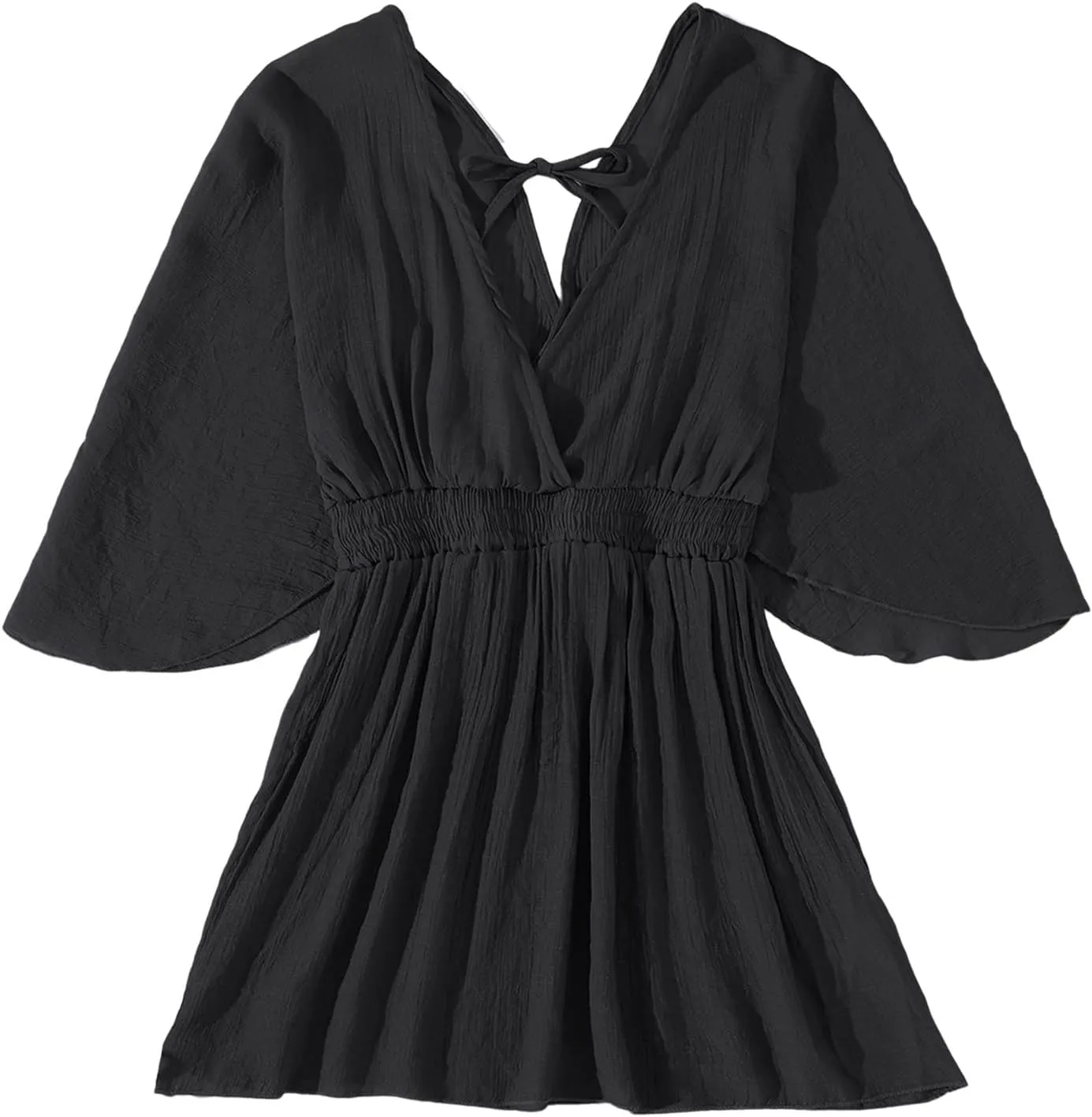Women Crochet Knit Dress Hollow Out 2024 Boho Summer Bathing Suits Coverups Sexy V Neck Short Sleeve Dress