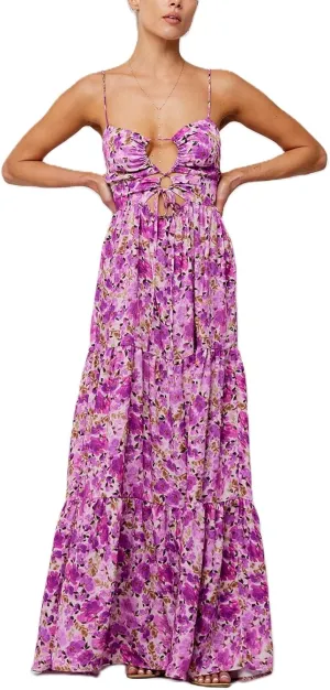 Women Floral Boho Maxi Dress Spaghetti Strap Hollow Out Cross Tie Front Sundress Flowy Smocked Beach Long Dress