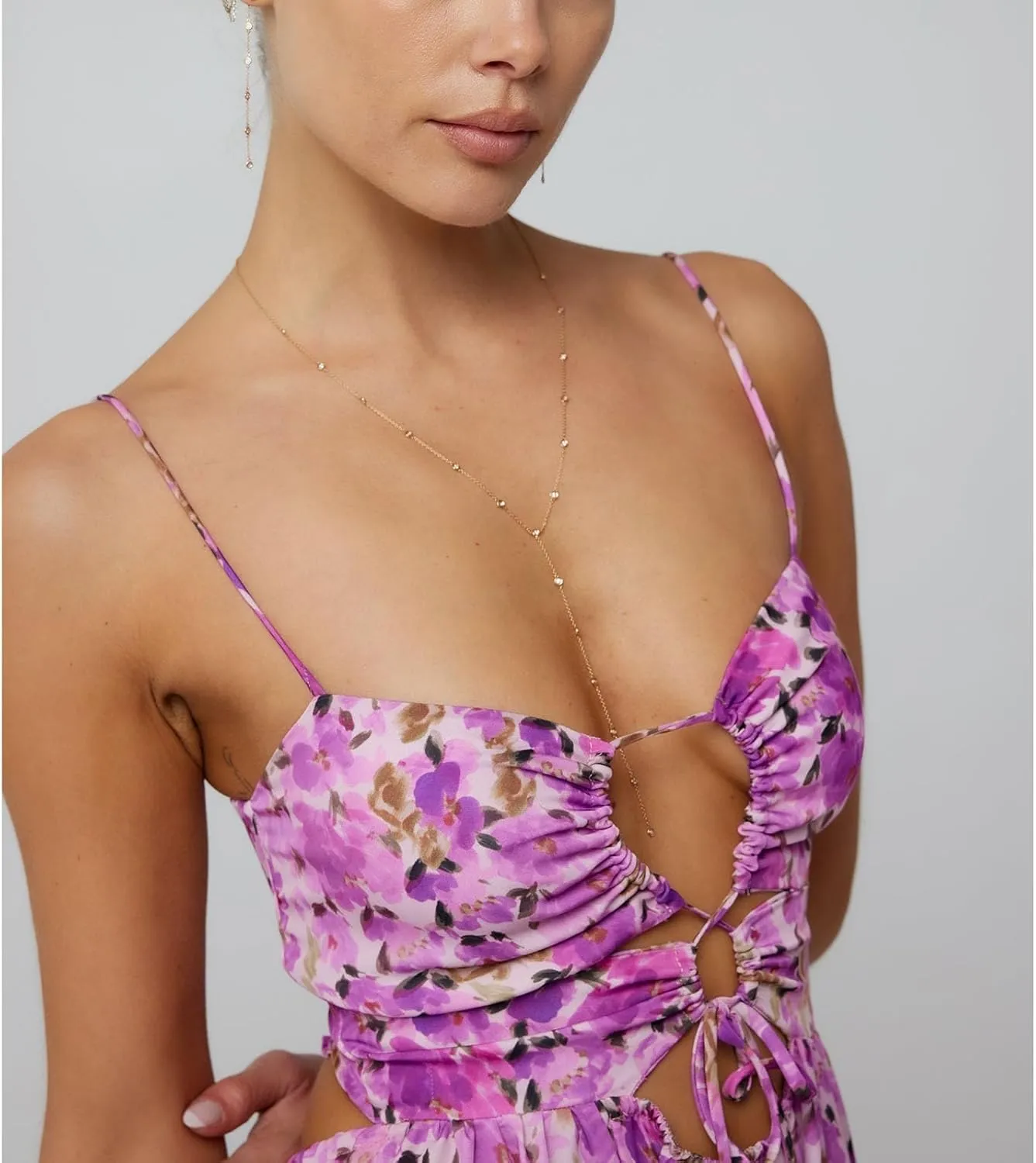 Women Floral Boho Maxi Dress Spaghetti Strap Hollow Out Cross Tie Front Sundress Flowy Smocked Beach Long Dress