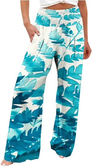 Women High Waisted Wide Leg Pants Fashion Graphic Linen Pants Summer Pants Casual Pants Trousers with Pockets