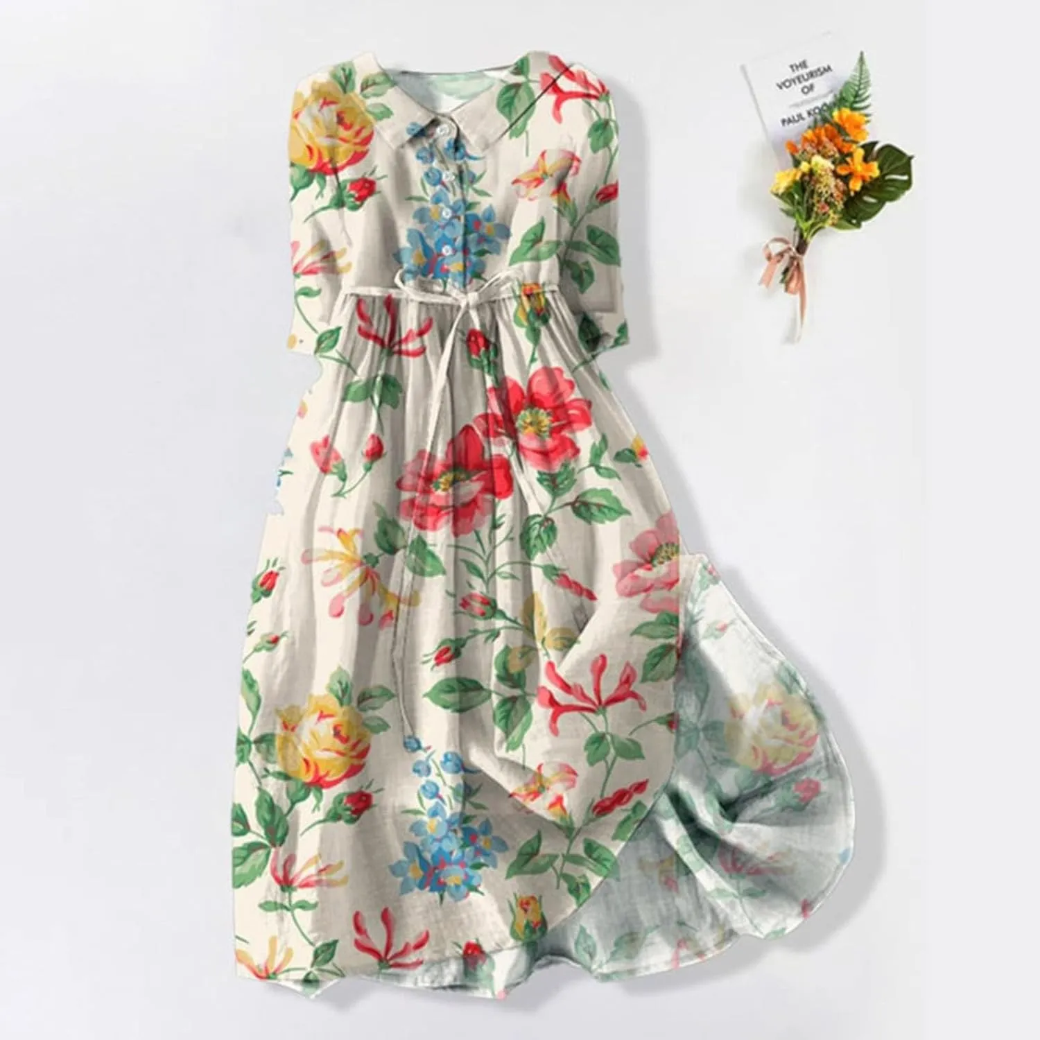 Women Summer Dress Casual 2025 Trendy Lace Up Long Sundress Button Boho Sun Dresses Vacation Beach Flowy Dress