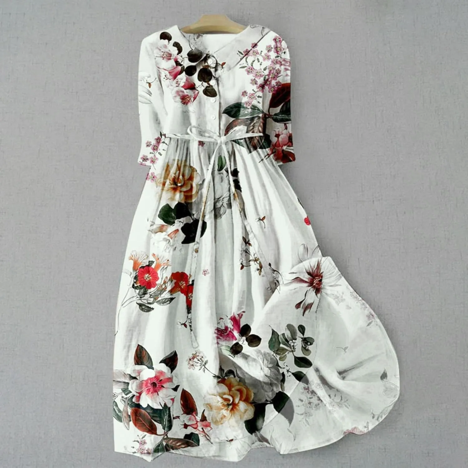 Women Summer Dress Casual 2025 Trendy Lace Up Long Sundress Button Boho Sun Dresses Vacation Beach Flowy Dress