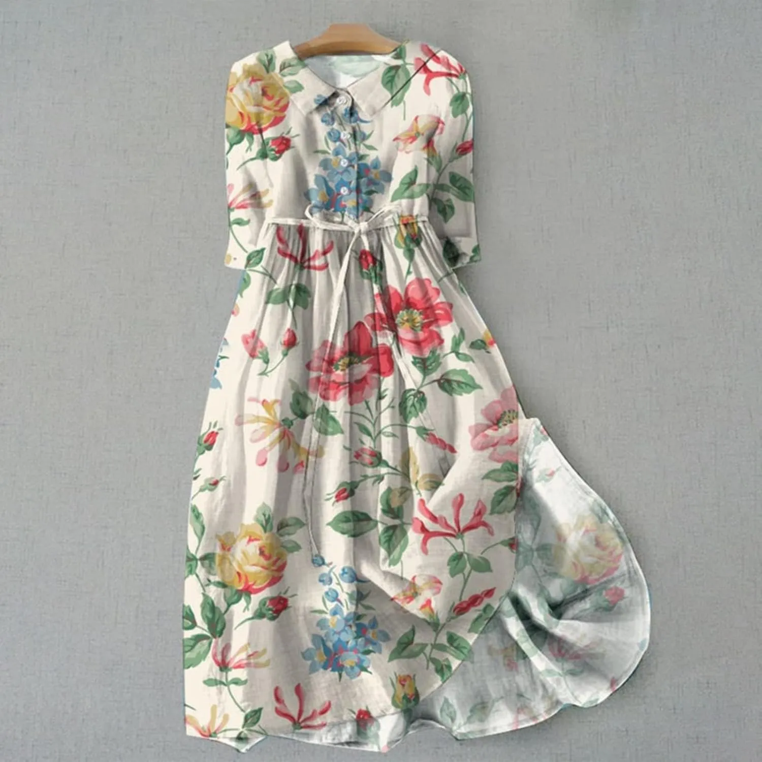 Women Summer Dress Casual 2025 Trendy Lace Up Long Sundress Button Boho Sun Dresses Vacation Beach Flowy Dress