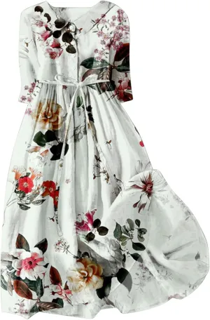 Women Summer Dress Casual 2025 Trendy Lace Up Long Sundress Button Boho Sun Dresses Vacation Beach Flowy Dress