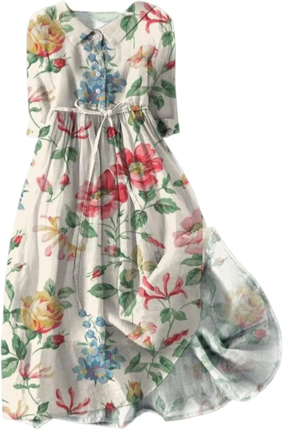 Women Summer Dress Casual 2025 Trendy Lace Up Long Sundress Button Boho Sun Dresses Vacation Beach Flowy Dress